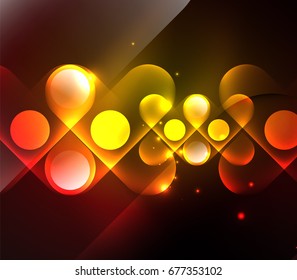 Vector glowing geometric shapes - round elements and circles on dark background