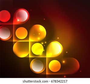 Vector glowing geometric shapes - round elements and circles on dark background