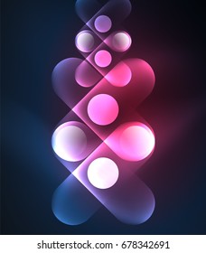 Vector glowing geometric shapes - round elements and circles on dark background