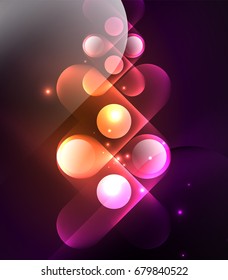 Formas geométricas brillantes del vector - elementos redondos y círculos sobre fondo oscuro