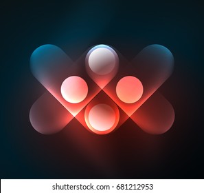 Vektorgrafik, die geometrische Formen leuchtet - runde Elemente und Kreise auf dunklem Hintergrund