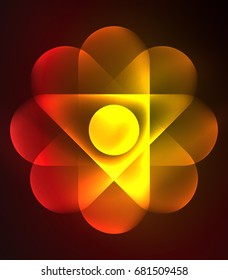 Vector glowing geometric shapes - round elements and circles on dark background