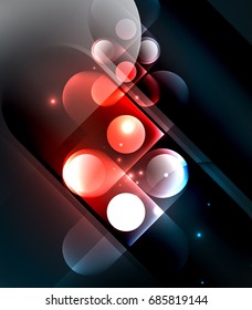 Vector glowing geometric shapes - round elements and circles on dark background