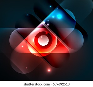 Vector glowing geometric shapes - round elements and circles on dark background