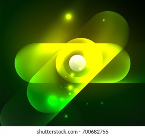 Vector glowing geometric shapes - round elements and circles on dark background