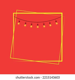 vector of glowing glass light bulbs in a frame. garland of round light bulbs on a red background