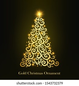 vector of a glowing golden Christmas tree ornament. Christmas decorations with glowing stars. Illustration of Christmas that looks elegant.
