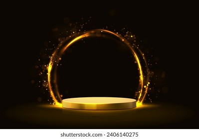 Vektorgrafik, die goldene Kreise mit Funkeln und goldenem Podium strahlt. 
