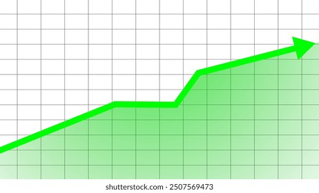 Flecha verde brillante del Vector que se levanta en el fondo de la cuadrícula del rectángulo, que simboliza el crecimiento del mercado, las ganancias del mercado de valores, el éxito financiero y la expansión del negocio