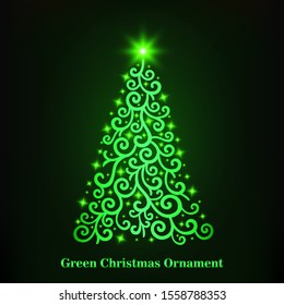 Vector of a glowing green Christmas tree with stars