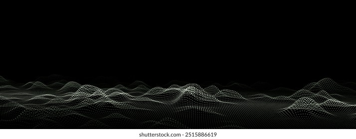 Onda verde brillante del Vector con los puntos del movimiento. Fondo digital Abstractas. Concepto de conexión de big data. Telón de fondo de la tecnología futurista.