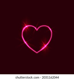 Vector Glowing Heart, Glares, Abstract Light, Bright Pink Love Symbol Shining on Dark Background, Decorative Heart.