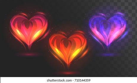 Vector glowing hearts