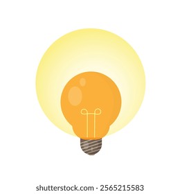 vector glowing light bulb, flat design, Lighting, orange light