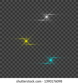 Vector glowing light bursts with sparkles on transparent background