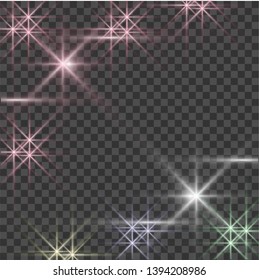 Vector glowing light bursts with sparkles on transparent background