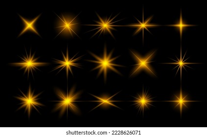 Vector glowing light effect collection. Shine, sparks, flare, flash illustration on a black background. Vector illustration