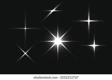 Vector glowing light effect collection. Shine, sparks, flare, flash illustration on a transparent background.