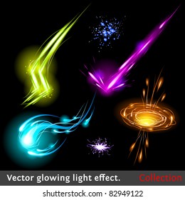 Vector glowing light effect set. Sparkling design element collection.