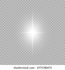 Vector glowing light effect. Shine, glare, flare, flash illustration. White png star on transparent stock illustration