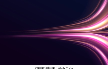 Líneas luminosas brillantes del vector. Resumen del efecto mágico de la luz sobre el fondo negro. Vigas láser brillantes abstractos luminosos aislados en un fondo transparente. Hermoso resplandor claro y chispa.