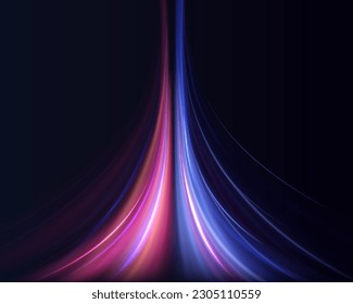 Vector glowing light lines. Abstract magic light effect on black background. Laser beams luminous abstract sparkling isolated on a transparent background. Beautiful glow light flare and spark.