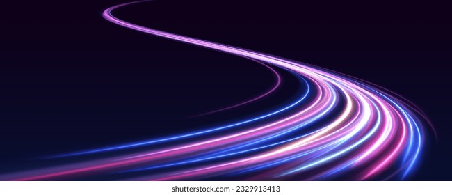 Vector glowing light lines. Abstract magic light effect on black background. Laser beams luminous abstract sparkling isolated on a transparent background. Beautiful glow light flare and spark.	