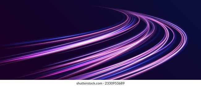 Vector glowing light lines. Abstract magic light effect on black background. Laser beams luminous abstract sparkling isolated on a transparent background. Beautiful glow light flare and spark.	