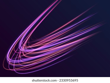 Vector glowing light lines. Abstract magic light effect on black background. Laser beams luminous abstract sparkling isolated on a transparent background. Beautiful glow light flare and spark.	