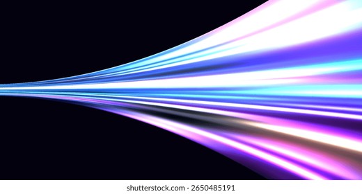 Linhas de luz brilhantes de vetor. Efeito de luz mágica abstrata sobre fundo preto. Feixes de laser luminoso abstrato cintilante isolado em um fundo transparente. Brilho luminoso e faísca bonitos.
