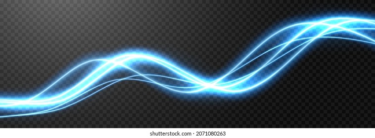 Vector glowing light lines. Electric light, light effect png. Blue line png, light waves png, magic glow, shine.