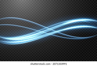 Vector glowing light lines. Electric light, light effect png. Blue line png, light waves png, magic glow, shine.