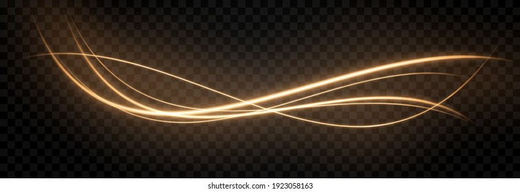 Vector glowing light lines. Neon light, light effect png. Golden line light png, magical glow, shine. - Shutterstock ID 1923058163