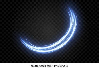 Vector glowing light lines. Neon light, electric light, light effect png. Blue line png, magical glow, shine.