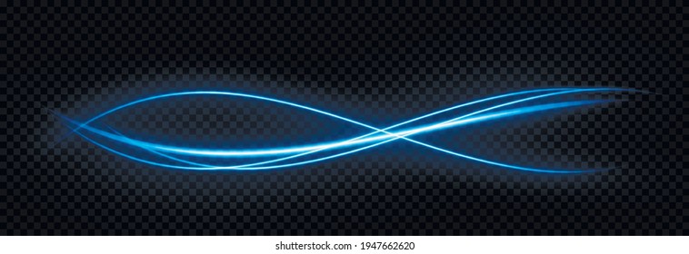 Vector glowing light lines. Neon light, electric light, light effect png. Blue line png, magical glow, shine.	