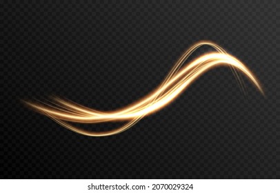 Vector Glowing Light Lines. Neon Light, Light Effect Png. Gold Line Png, Light Waves Png, Magic Glow, Shine.