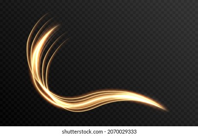 Vector Glowing Light Lines. Neon Light, Light Effect Png. Gold Line Png, Light Waves Png, Magic Glow, Shine.