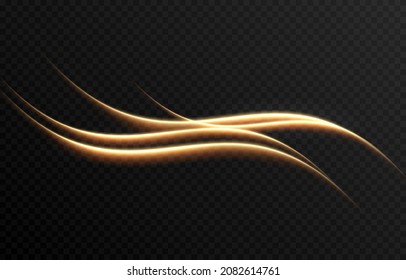 Vector Glowing Light Lines. Neon Light, Light Effect Png. Gold Line Png, Light Waves Png, Magic Glow, Shine.