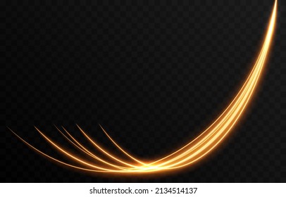 Líneas luminosas brillantes del vector. Luz de neón, efecto de luz png. Lámpara dorada, brillo mágico, brillo.	