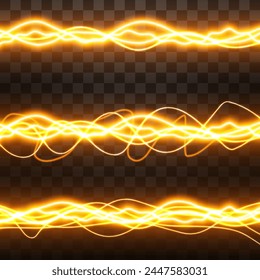 Vector glowing light lines. Neon light, light effect png. Golden line light png, magical glow, shine.