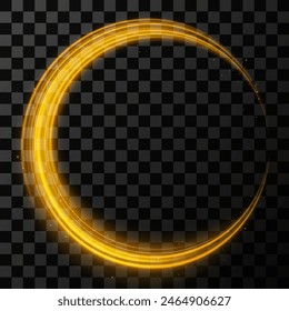 Vector glowing light lines. Neon light, light effect png. Golden line light png, magical glow, shine.