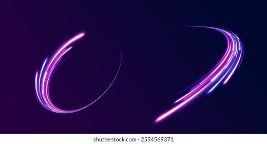 Vector glowing lines air flow effect. Speed connection background. Expressway, car headlight effect. Speed connection vector background. Png, line, blur, beam, ray, abstract, energy, pack, effect. 