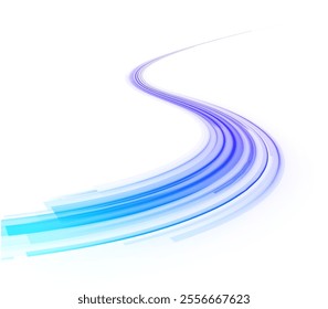 Vector glowing lines air flow effect. Light trail wave, fire path trace line, car lights, optic fiber and incandescence curve twirl. Big data traffic visualization, dynamic high speed, png, effect. 