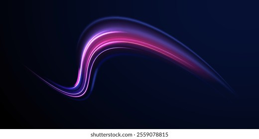 Vector glowing lines air flow effect. Speed connection background. Expressway, car headlight effect. Speed connection vector background. Png, line, blur, beam, ray, abstract, energy, pack, effect.