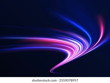 Vector glowing lines air flow effect. Speed connection background. Expressway, car headlight effect. Speed connection vector background. Png, line, blur, beam, ray, abstract, energy, pack, effect. 