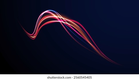 Vector glowing lines air flow effect. Speed connection background. Expressway, car headlight effect. Speed connection vector background. Png, line, blur, beam, ray, abstract, energy, pack, effect.