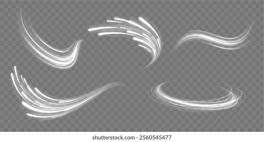 Vector glowing lines air flow effect. Speed connection background. Expressway, car headlight effect. Speed connection vector background. Png, line, blur, beam, ray, abstract, energy, pack, effect.