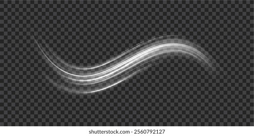 Vector glowing lines air flow effect. Speed connection background. Expressway, car headlight effect. Speed connection vector background. Png, line, blur, beam, ray, abstract, energy, pack, effect.