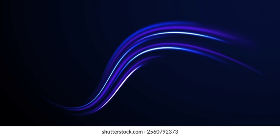 Vector glowing lines air flow effect. Speed connection background. Expressway, car headlight effect. Speed connection vector background. Png, line, blur, beam, ray, abstract, energy, pack, effect. 