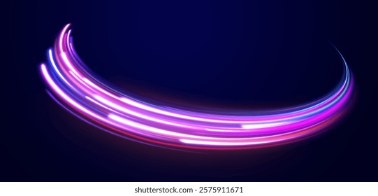 Vector glowing lines air flow effect. Speed connection background. Expressway, car headlight effect. Speed connection vector background. Png, line, blur, beam, ray, abstract, energy, pack, effect.